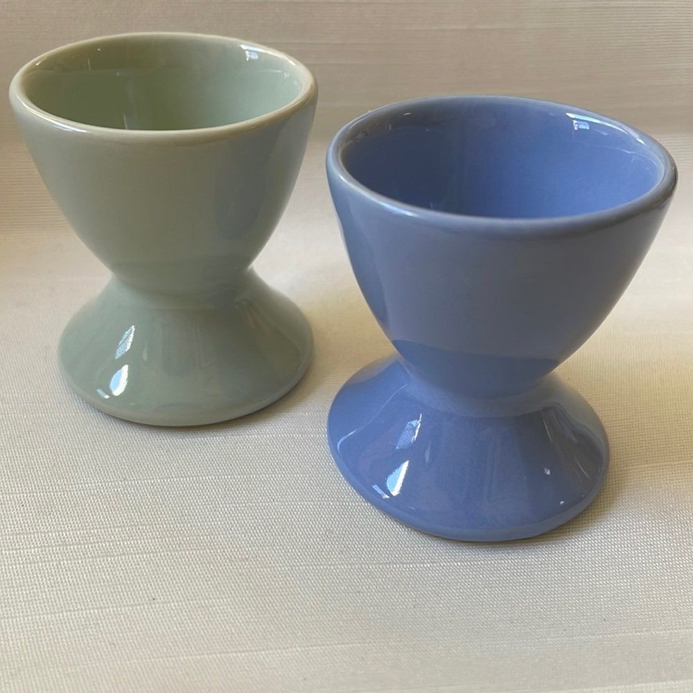Set of 2 pastel blue mint color Egg Cups porcelain